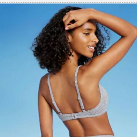 Take 50% OFF- Kora Sol Women's Gingham Cinch Front Bikini Top Navy , Size-M - Picture 4 of 8